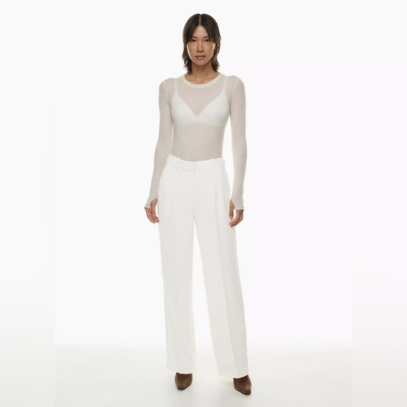 NEW WILFRED Effortless Pants White Pleated Wide Leg Crepe 0 Aritzia - Picture 7 of 15